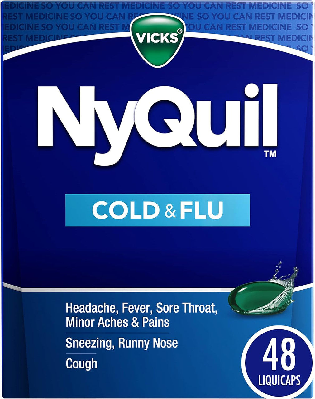 Vicks NyQuil Cold and Flu Nighttime Relief Liquid Capsules, 48 Ea